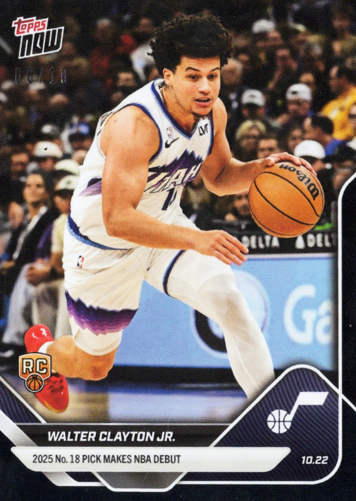 2025 Topps Now Walter Clayton Jr #16 Black Foil /10 Utah Jazz Rookie RC Basketball Card