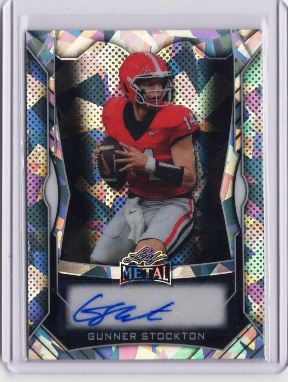 2025 Leaf Metal Gunner Stockton #MAGS1 Silver Ice Auto /49 Georgia Bulldogs Rookie RC Football Card