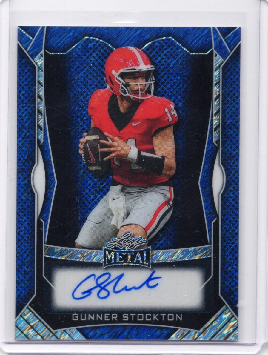 2025 Leaf Metal Gunner Stockton #MAGS1 Blue Shimmer Auto /30 Georgia Bulldogs Rookie RC Football Card