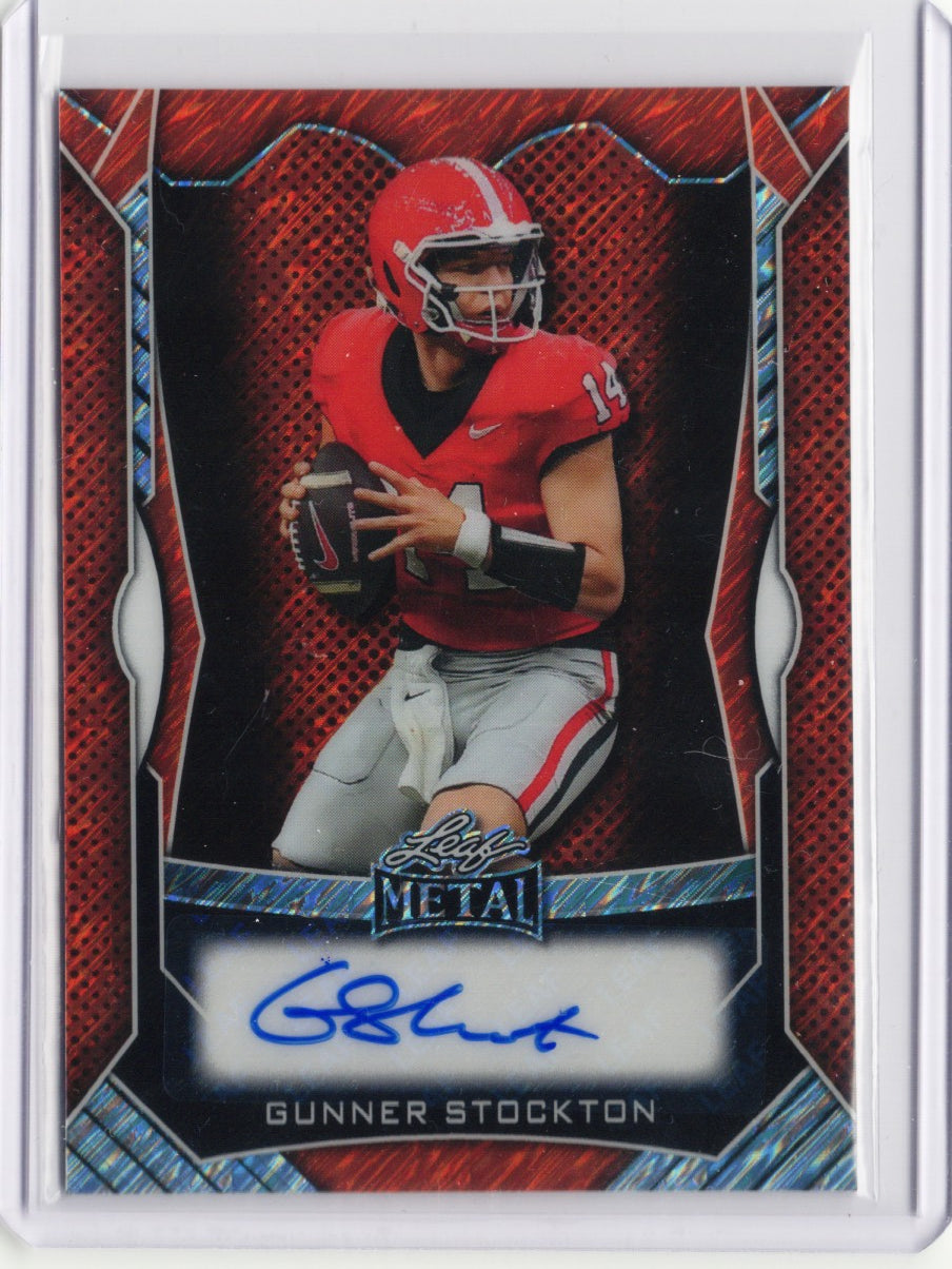 2025 Leaf Metal Gunner Stockton #MAGS1 Red Shimmer Auto /40 Georgia Bulldogs Rookie RC Football Card