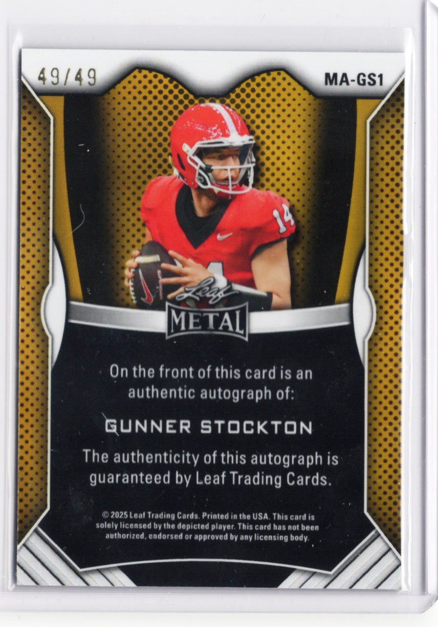 2025 Leaf Metal Gunner Stockton #MAGS1 Silver Ice Auto /49 Georgia Bulldogs Rookie RC Football Card