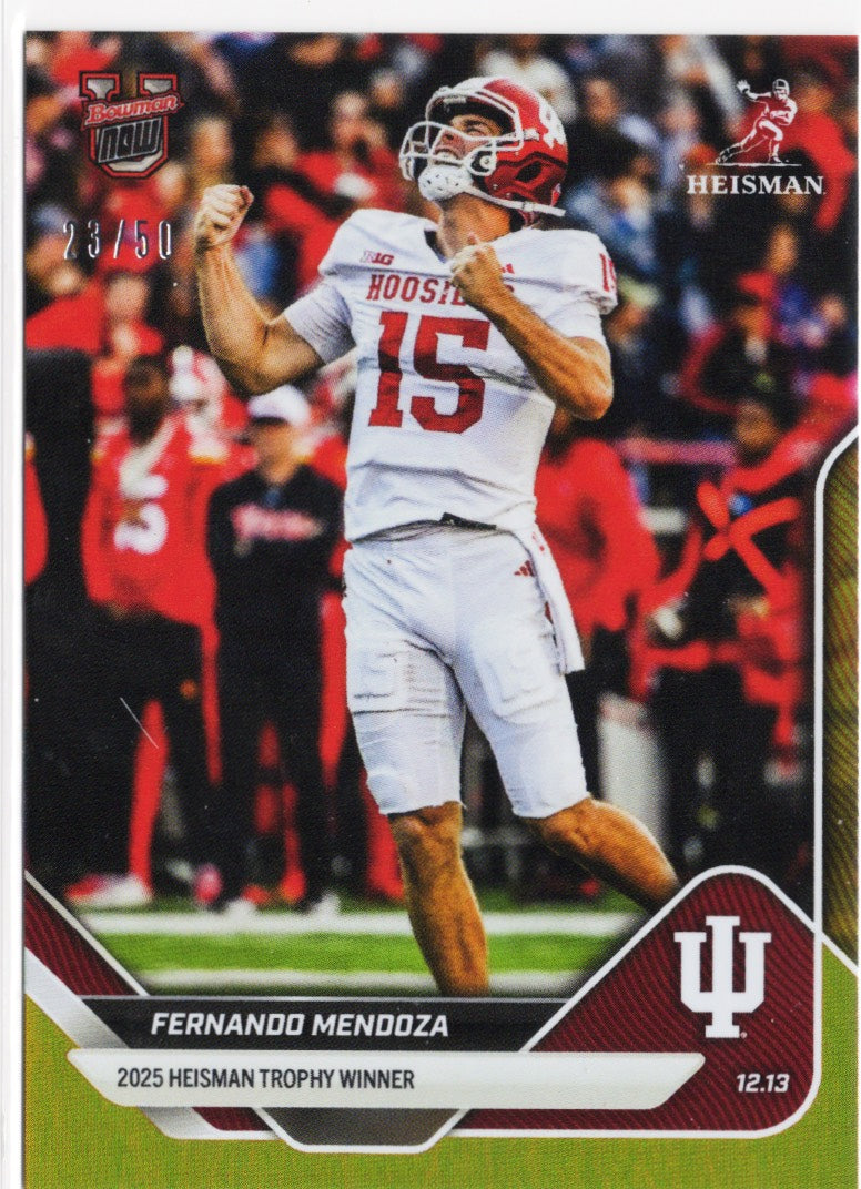 2025 Topps Bowman U Now Fernando Mendoza #60 Gold Foil /50 Indiana Hoosiers Rookie RC Football Card