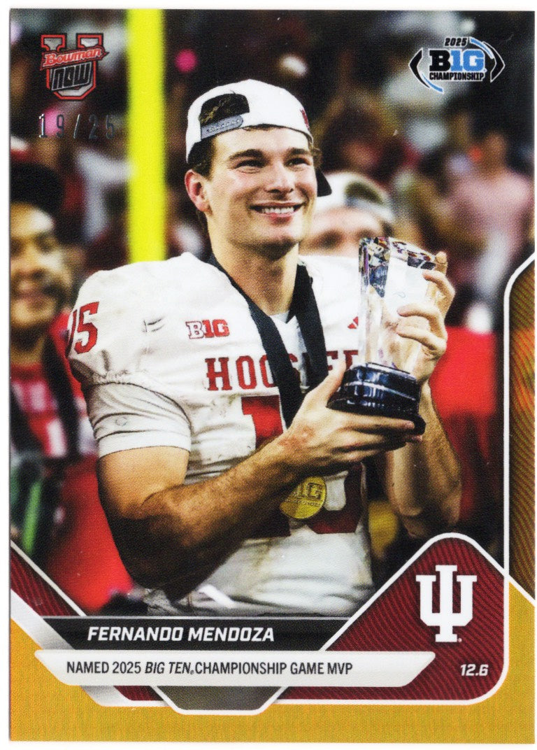 2025 Topps Bowman U Now Fernando Mendoza #58 Orange Foil /25 Indiana Hoosiers Rookie RC Football Card