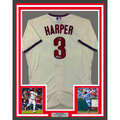 Framed Autographed/Signed Bryce Harper 35x39 Philadelphia Phillies Cream Authentic Baseball Jersey Fanatics & MLB COA
