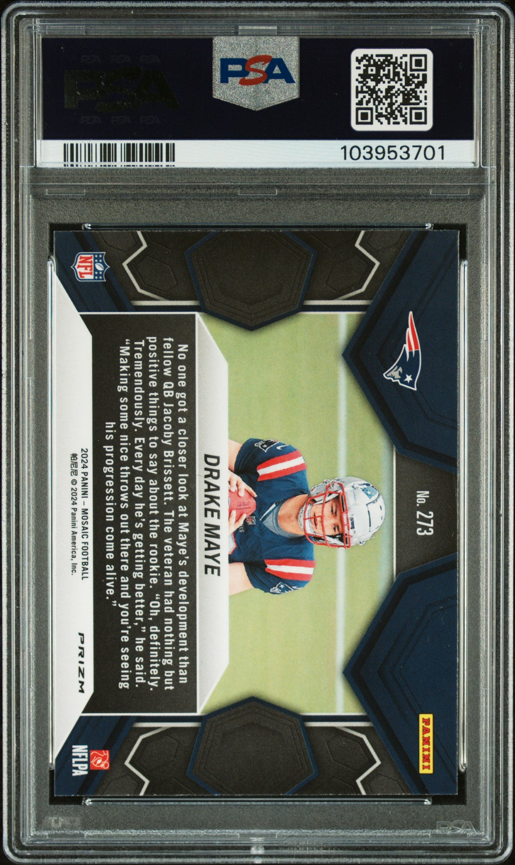 Graded 2024 Panini Mosaic Drake Maye #273 Green Rookie RC Football Card PSA 10 Gem Mint