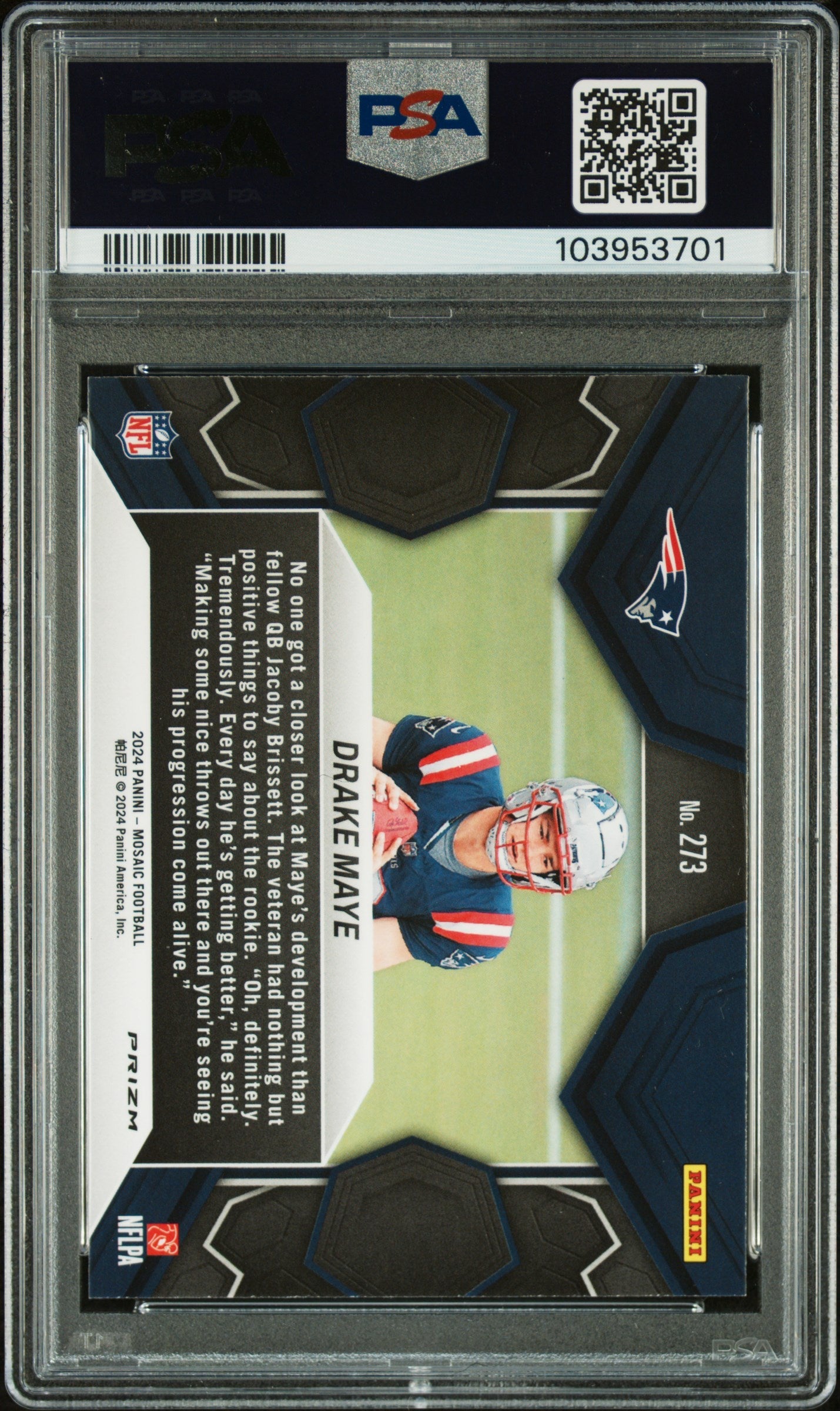 Graded 2024 Panini Mosaic Drake Maye #273 Green Rookie RC Football Card PSA 10 Gem Mint