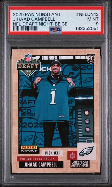 Graded 2025 Panini Instant Draft Night Beige Jihaad Campbell #NFLDN13 /25 Rookie RC Football Card PSA 9 Mint