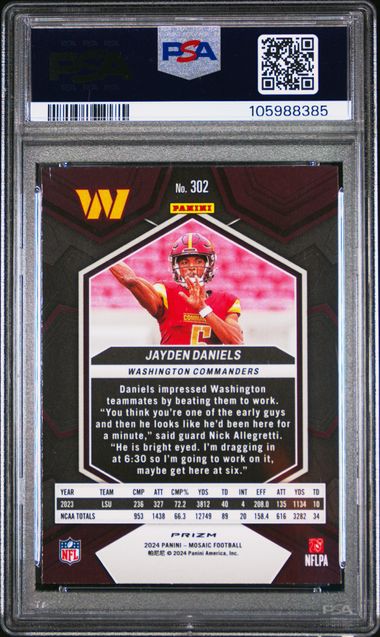 Graded 2024 Panini Mosaic Jayden Daniels #302 Mosaic Rookie RC Football Card PSA 9 Mint