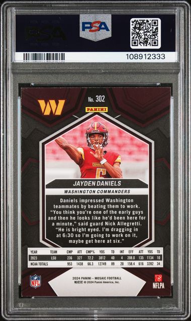 Graded 2024 Panini Mosaic Jayden Daniels #302 Rookie RC Football Card PSA 9 Mint