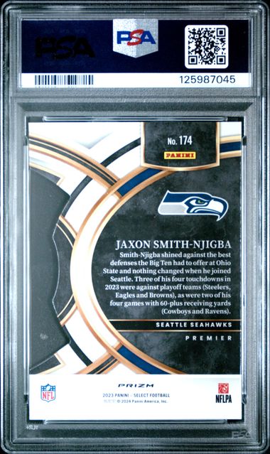 Graded 2023 Panini Select Jaxon Smith-Njigba #174 Die Cut Silver Prizm Rookie RC Football Card PSA 10 Gem Mint