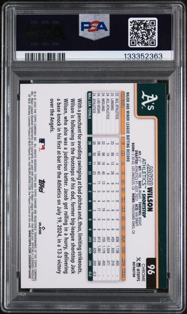 Graded 2025 Topps Chrome Jacob Wilson #96 Refractor Rookie RC Baseball Card PSA 10 Gem Mint