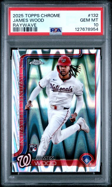 Graded 2025 Topps Chrome James Wood #132 Raywave Rookie RC Baseball Card PSA 10 Gem Mint