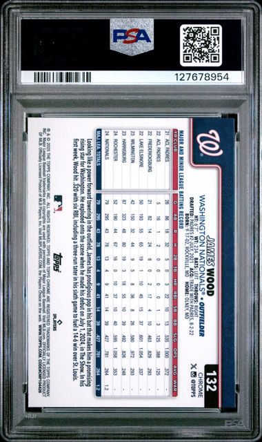Graded 2025 Topps Chrome James Wood #132 Raywave Rookie RC Baseball Card PSA 10 Gem Mint