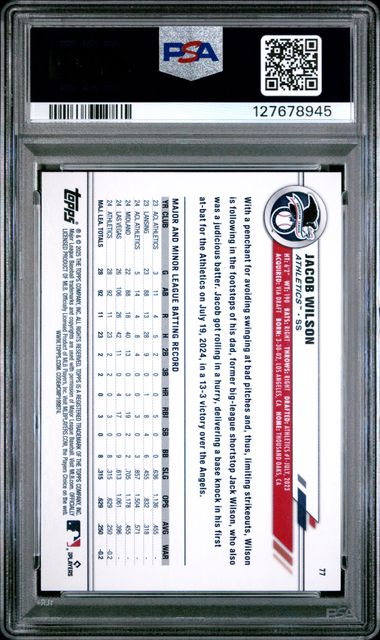 Graded 2025 Topps All Star Game Jacob Wilson #77 Rainbow Foil Rookie RC Baseball Card PSA 10 Gem Mint