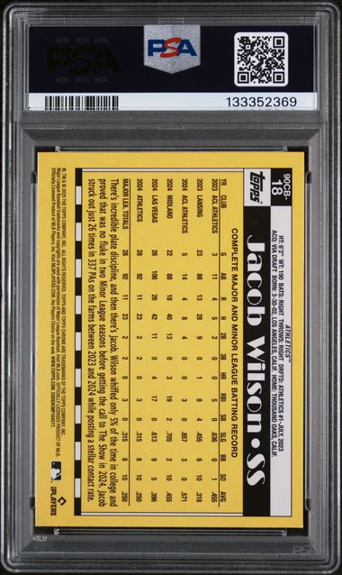 Graded 2025 Topps Chrome Jacob Wilson #90CB18 1990 Topps Rookie RC Baseball Card PSA 10 Gem Mint