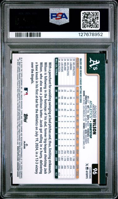 Graded 2025 Topps Chrome Jacob Wilson #96 Raywave Rookie RC Baseball Card PSA 10 Gem Mint
