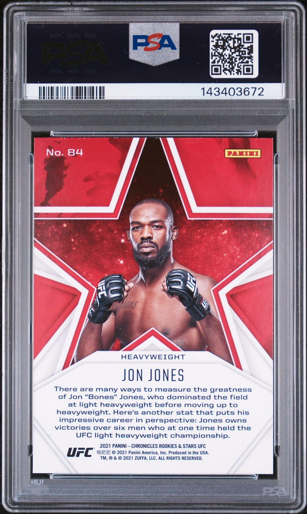 Jon Jones Signed 2021 Panini Rookies & Stars UFC #84 – PSA 9 AUTO 10