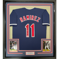 Framed Autographed/Signed Jose Ramirez 35x39 Cleveland Blue Baseball Jersey Beckett BAS COA