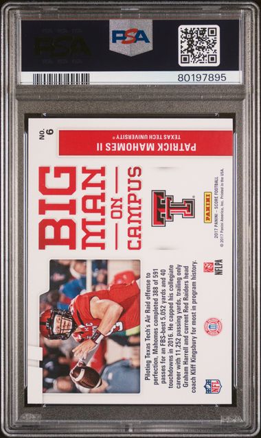 Graded 2017 Panini Score Patrick Mahomes II #6 Big Man on Campus Rookie RC Football Card PSA 10 Gem Mint