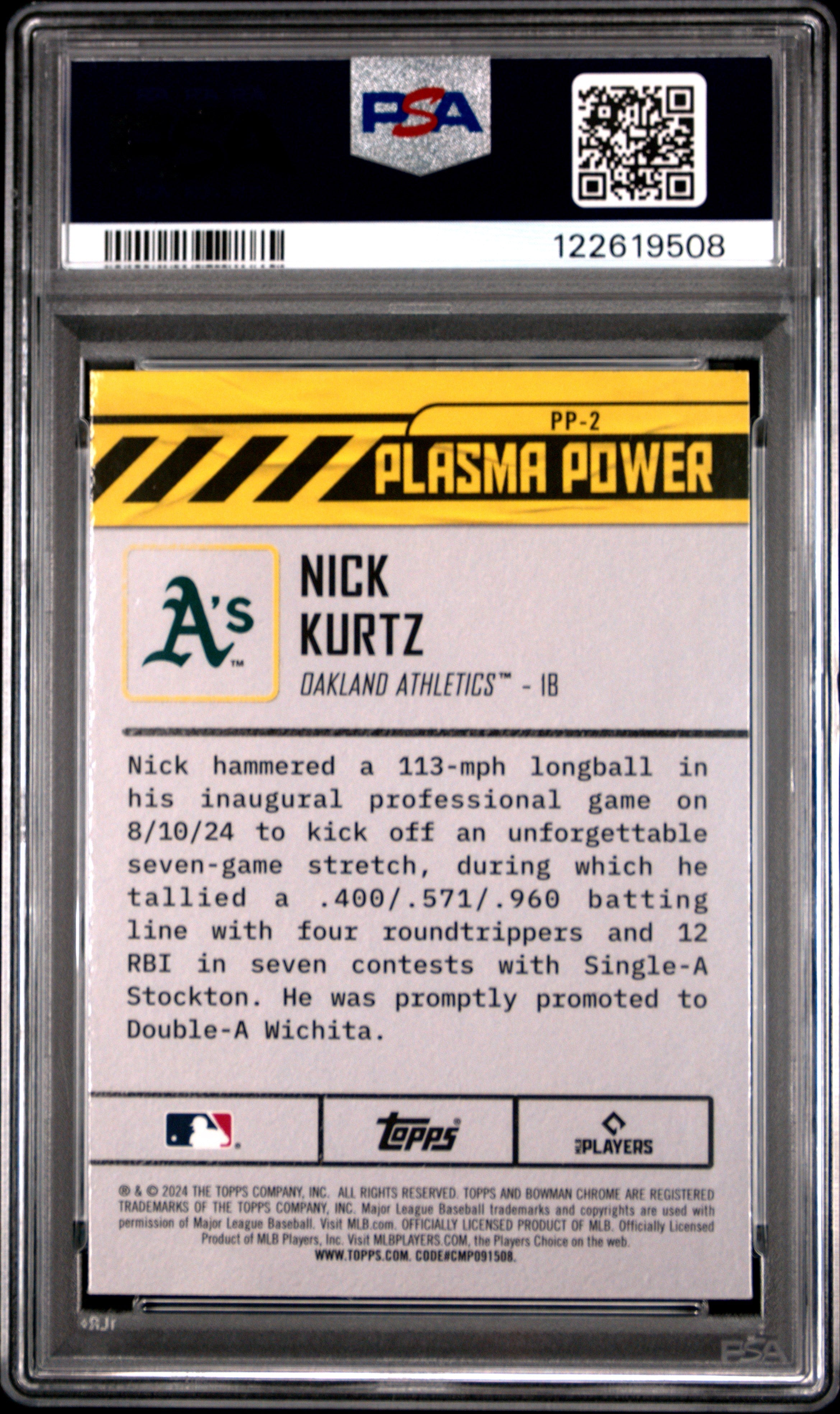 Graded 2024 Topps Bowman Draft Nick Kurtz #PP2 Plasma Power Rookie RC Baseball Card PSA 10 Gem Mint