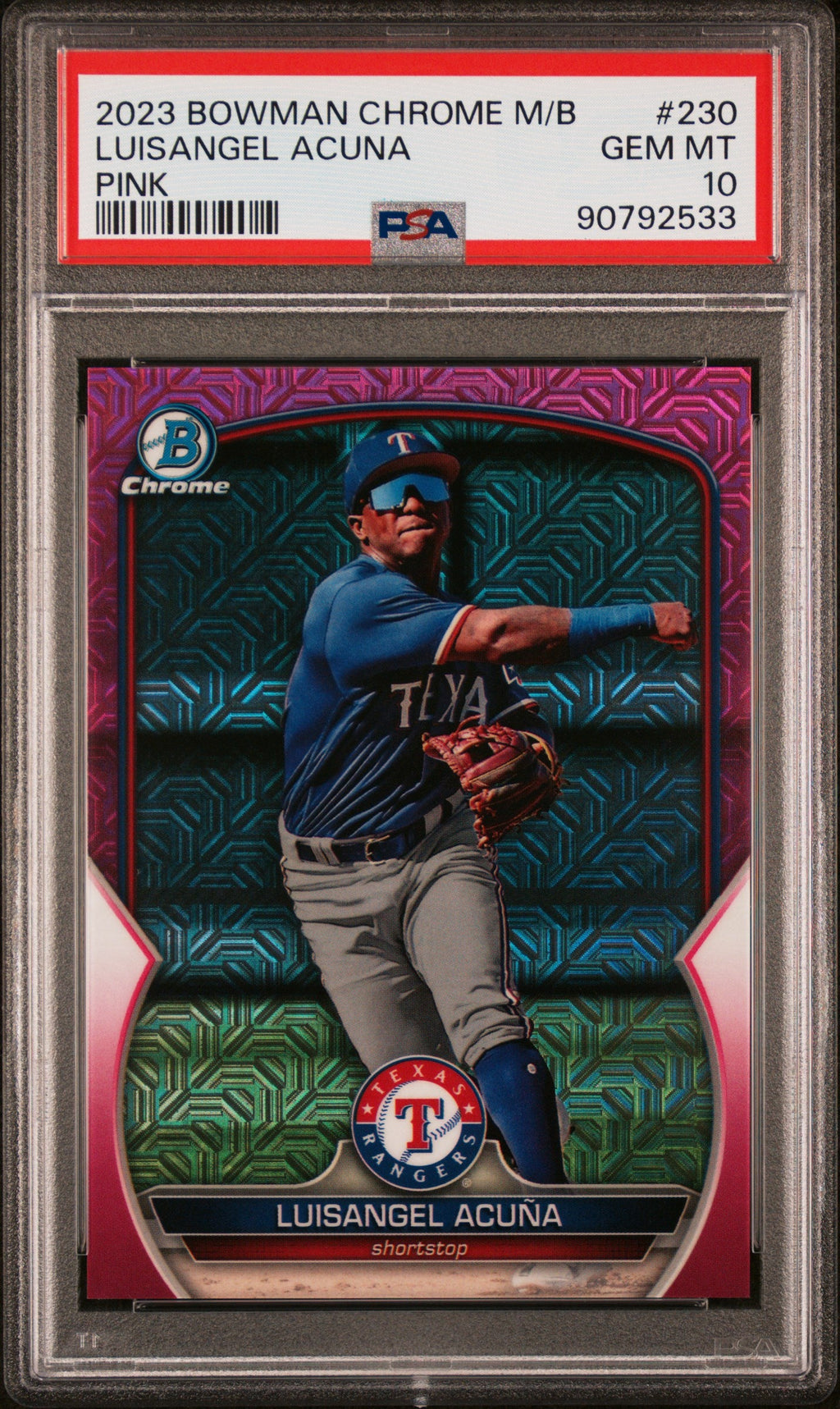 Graded 2023 Topps Bowman Chrome Mega Box Luisangel Acuna #230 Pink /199 Rookie RC Baseball Card PSA 10 Gem Mint