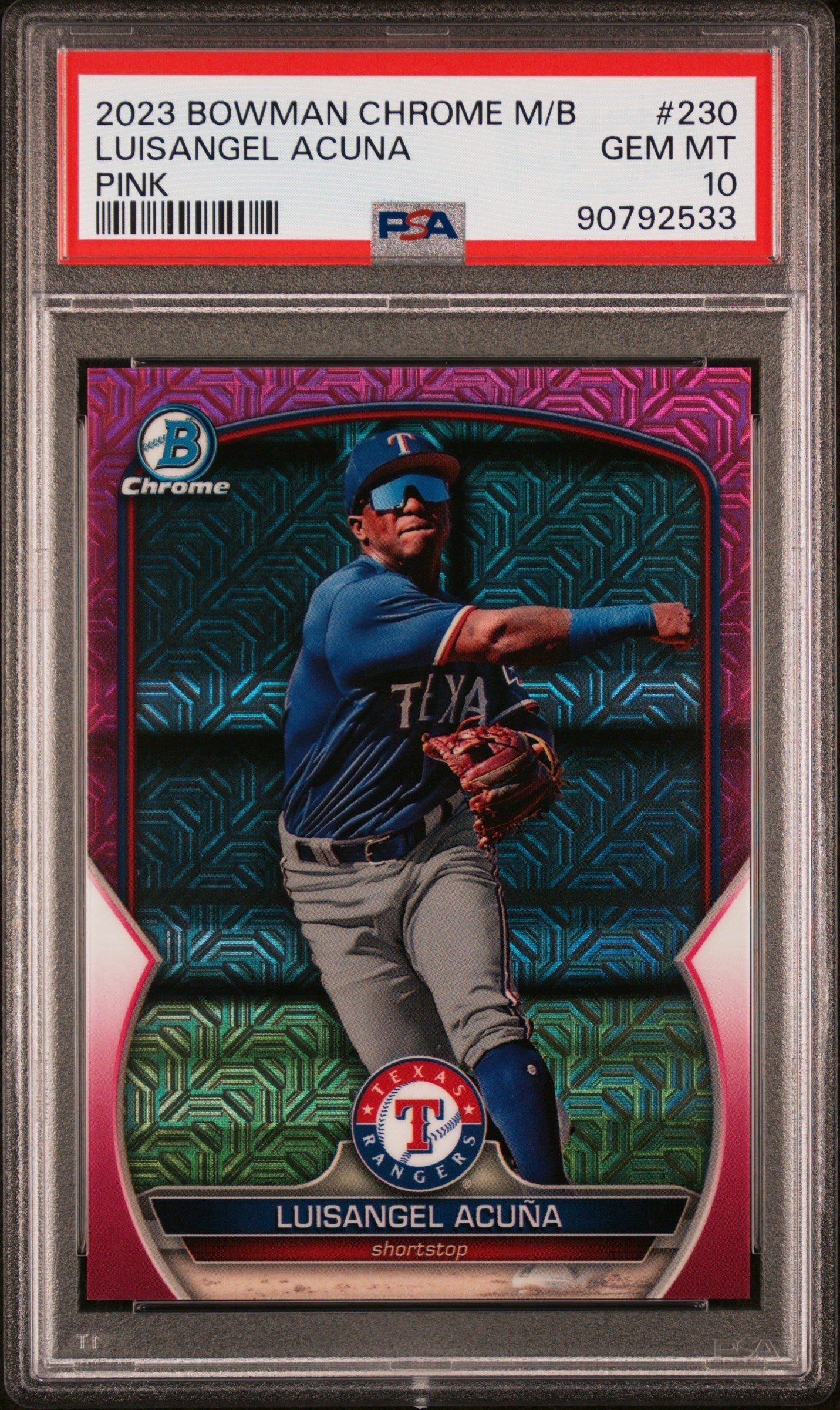 Graded 2023 Topps Bowman Chrome Mega Box Luisangel Acuna #230 Pink /199 Rookie RC Baseball Card PSA 10 Gem Mint