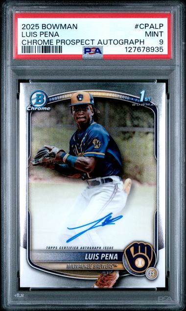 Graded 2025 Topps Bowman Luis Pena #CPALP Chrome Prospects Autograph Rookie RC Baseball Card PSA 9 Mint