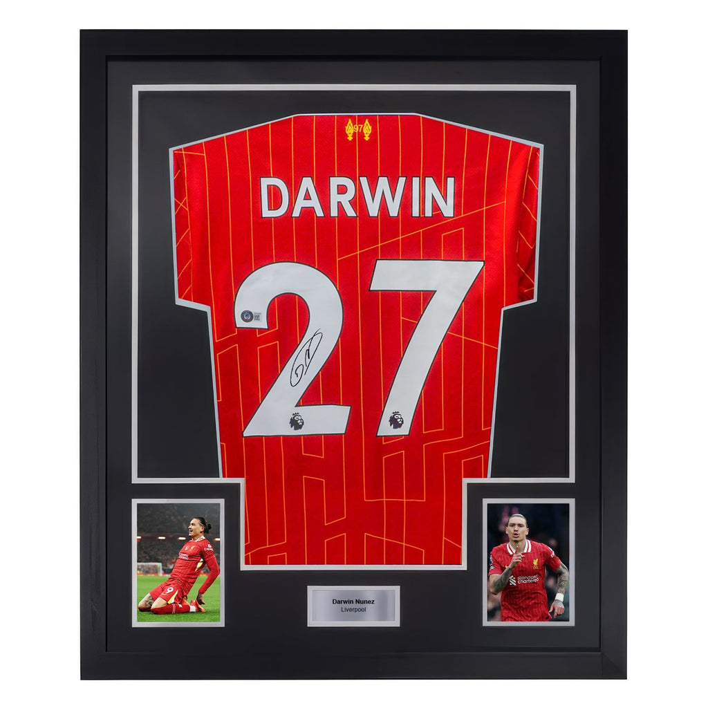 Framed Darwin Nunez Signed Liverpool FC Home Soccer Jersey #27 with Beckett COA