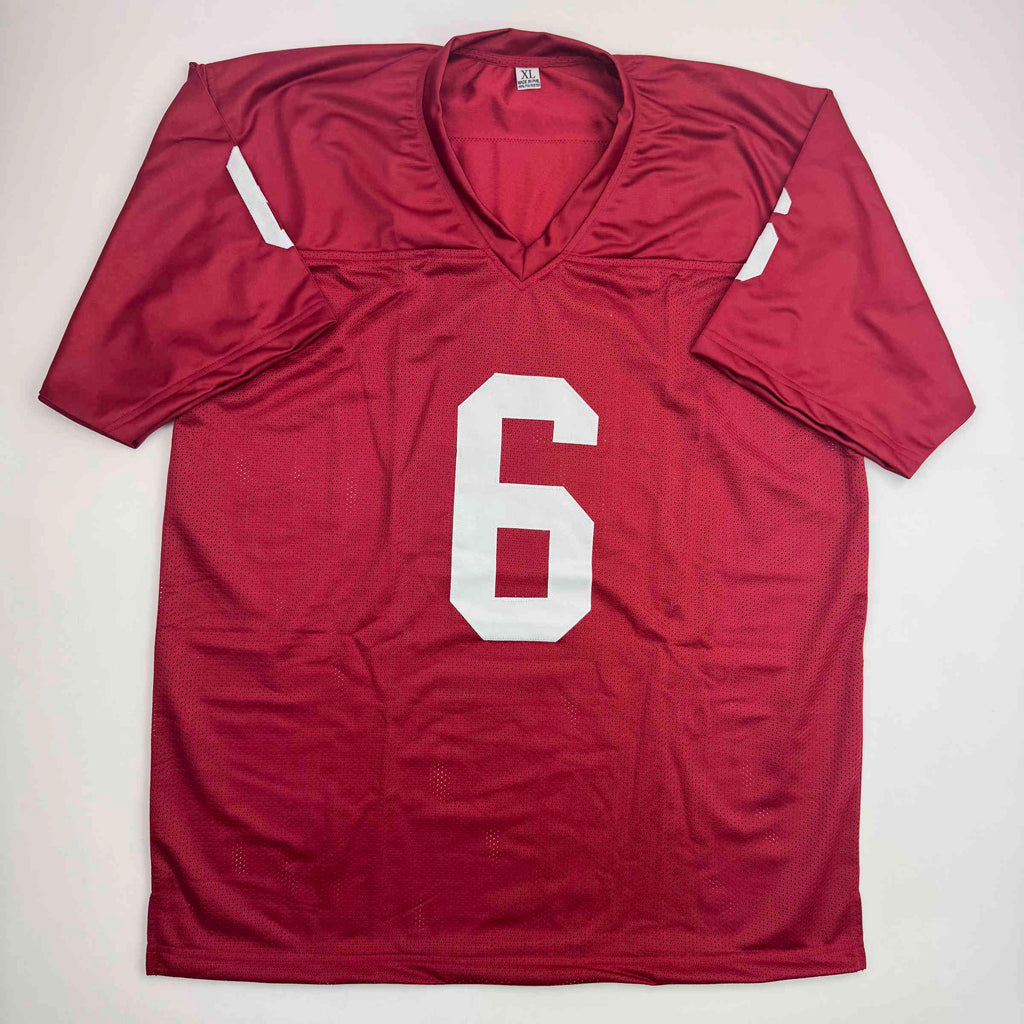 Autographed/Signed Baker Mayfield Oklahoma Crimson College Football Jersey Beckett BAS COA