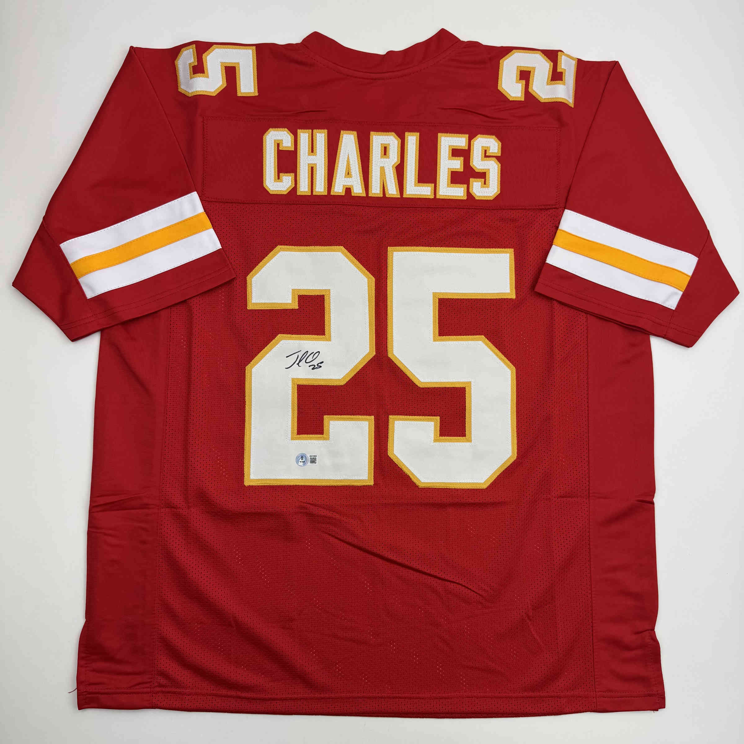 Autographed/Signed Jamaal Charles Kansas City Red Football Jersey JSA COA