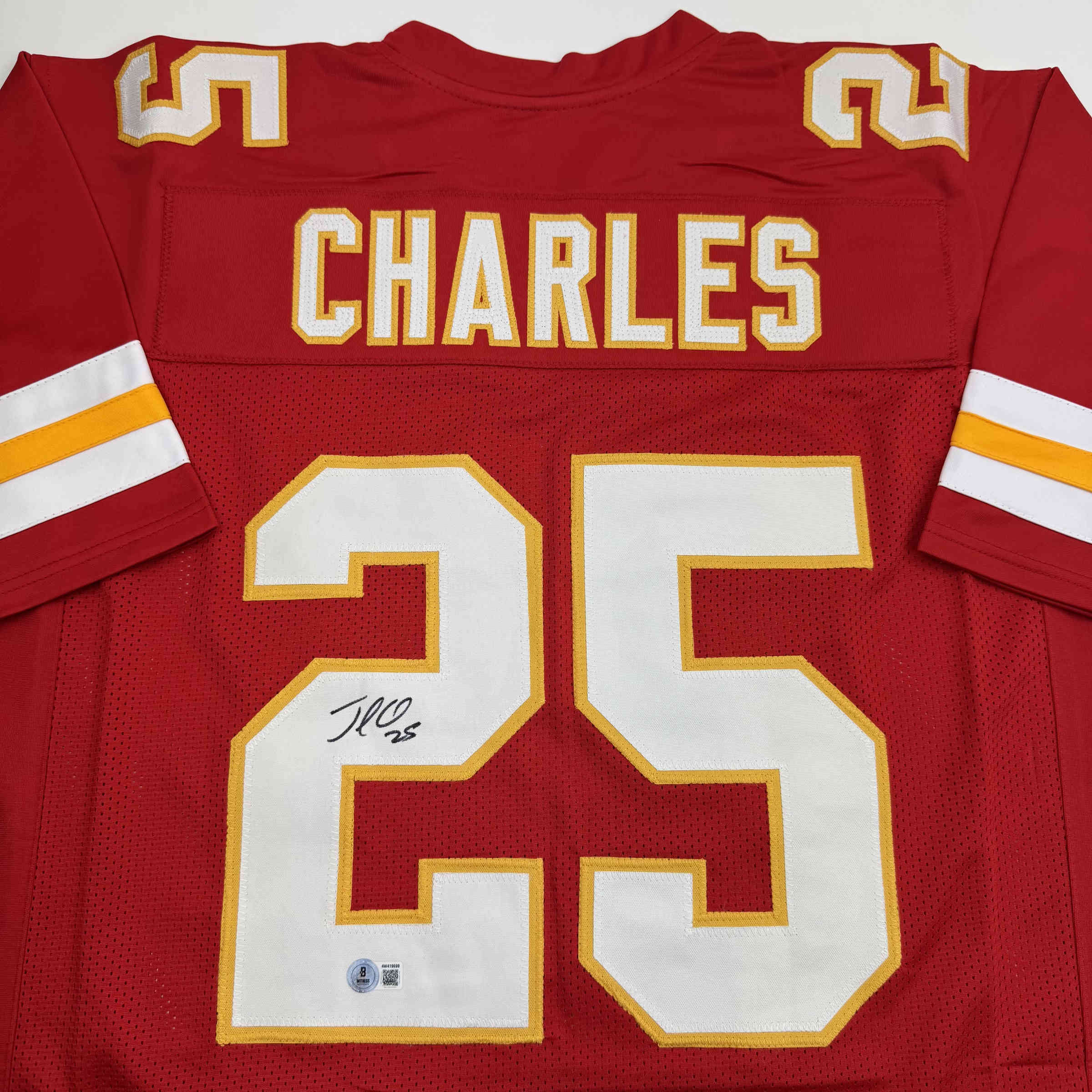 Autographed/Signed Jamaal Charles Kansas City Red Football Jersey JSA COA