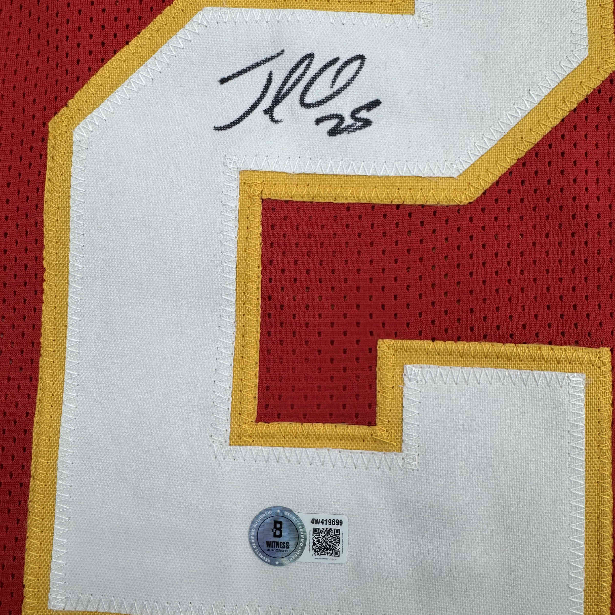 Autographed/Signed Jamaal Charles Kansas City Red Football Jersey JSA COA