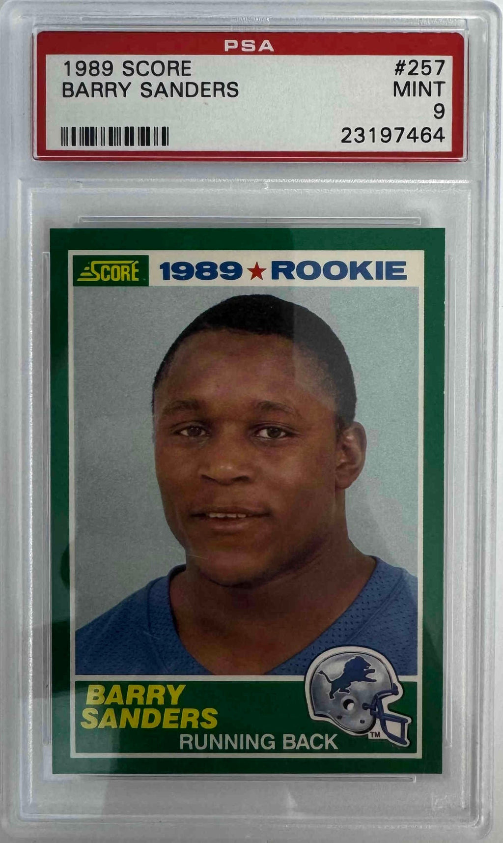 Graded 1989 Score Barry Sanders #257 Rookie RC Football Card PSA 9 Mint