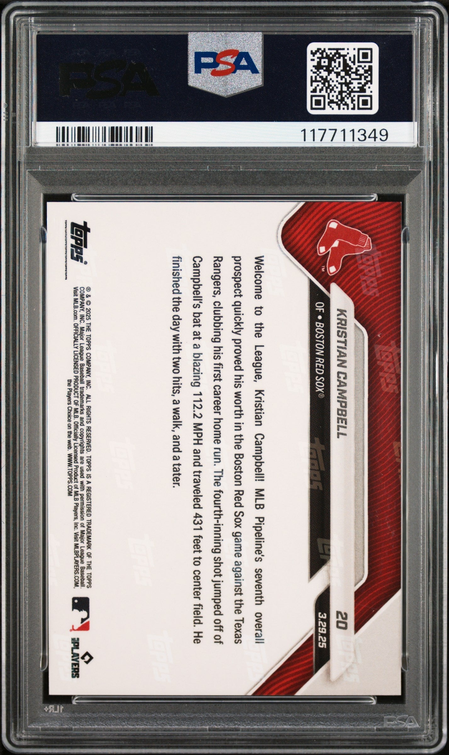 Graded 2025 Topps Now Kristian Campbell #20 Gold Foil /50 Rookie RC Baseball Card PSA 10 Gem Mint