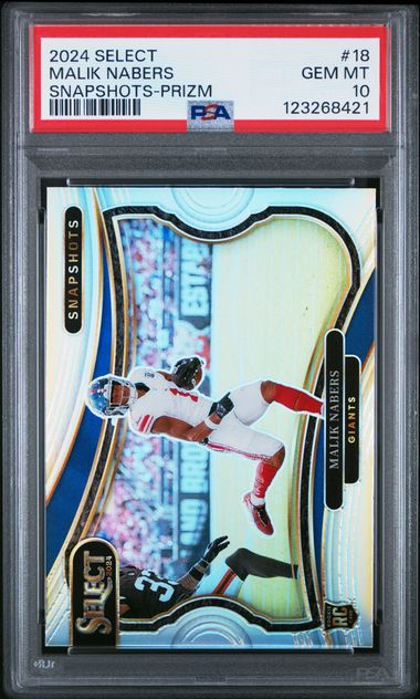 Graded 2024 Panini Select Malik Nabers #18 Snapshots Prizm Rookie RC Football Card PSA 10 Gem Mint