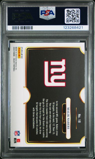 Graded 2024 Panini Select Malik Nabers #18 Snapshots Prizm Rookie RC Football Card PSA 10 Gem Mint