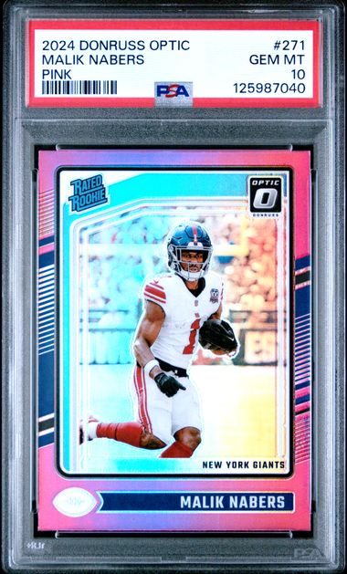 Graded 2024 Panini Donruss Optic Malik Nabers #271 Pink Rookie RC Football Card PSA 10 Gem Mint