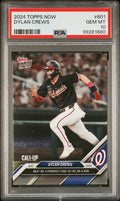 Graded 2024 Topps Now Dylan Crews #601 MLB Number 3 Prospect Logs 1st Hit, SB & Run Rookie RC Baseball Card PSA 10 Gem Mint