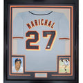 Framed Autographed/Signed Juan Marichal 35x39 San Francisco Grey Baseball Jersey JSA COA