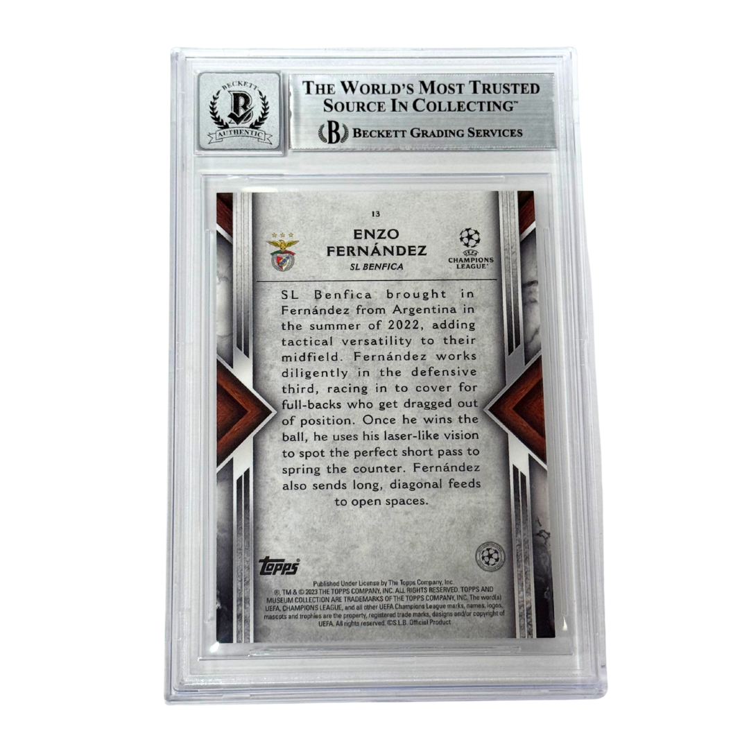 Enzo Fernandez Signed 2022-23 Topps Museum UCL #13 Rookie - Beckett Witness