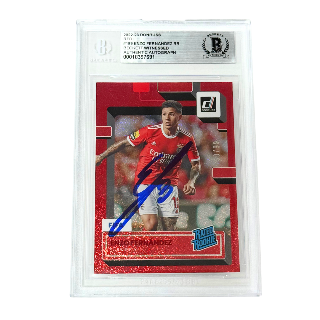 Enzo Fernandez Signed 2022-23 Panini Donruss Red /99 Rookie - Beckett Witness