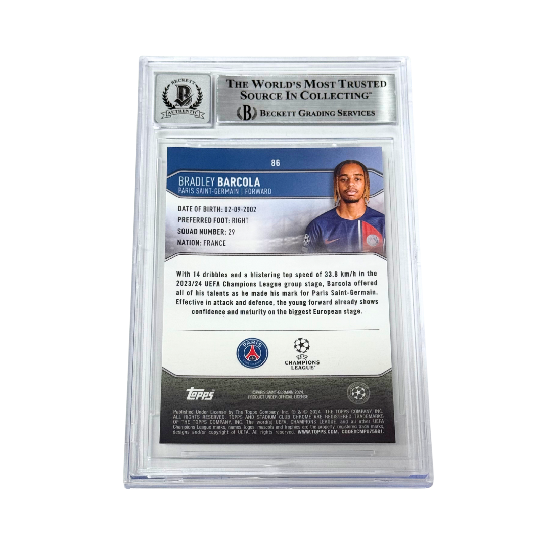 Bradley Barcola Signed 2023-24 Topps Now UCL #95 First Goal RC – BGS 10 AUTO 10