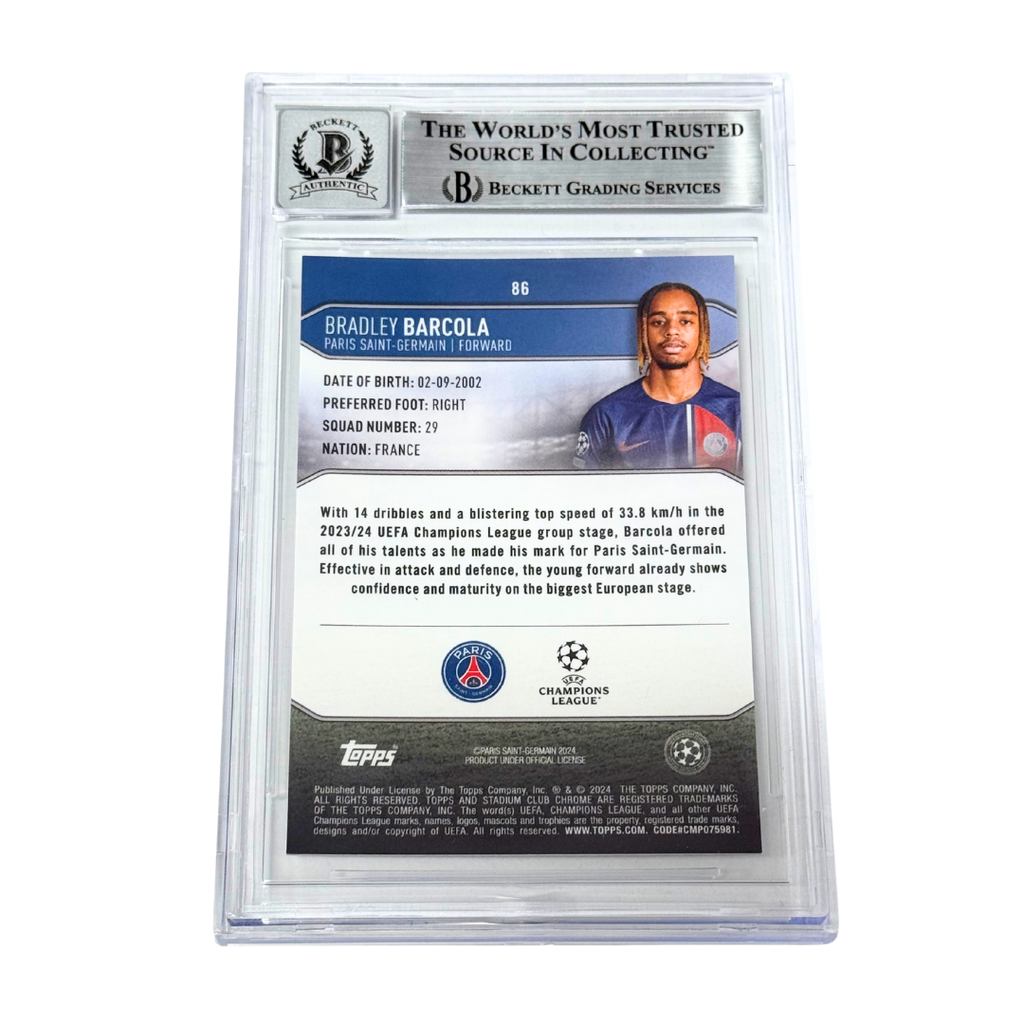 Bradley Barcola Signed 2023-24 Topps Stadium Club Chrome /175 – BGS 10 Autograph