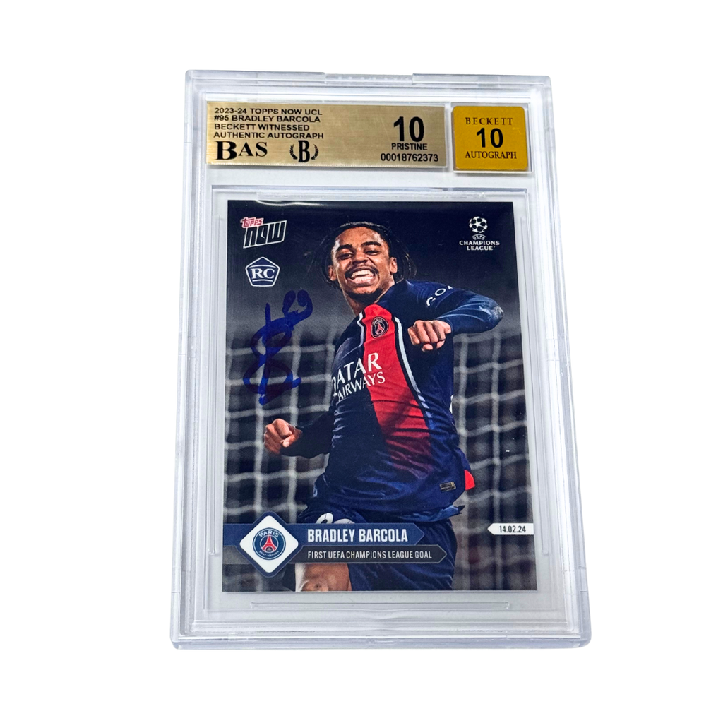 Bradley Barcola Signed 2023-24 Topps Now UCL #95 First Goal RC – BGS 10 AUTO 10