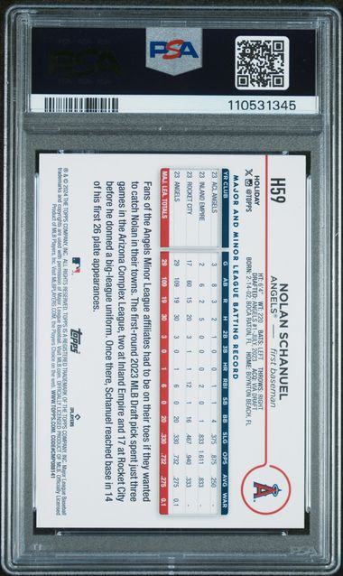Graded 2024 Topps Holiday Nolan Schanuel #H59 Holiday Tree Rookie RC Baseball Card PSA 10 Gem Mint