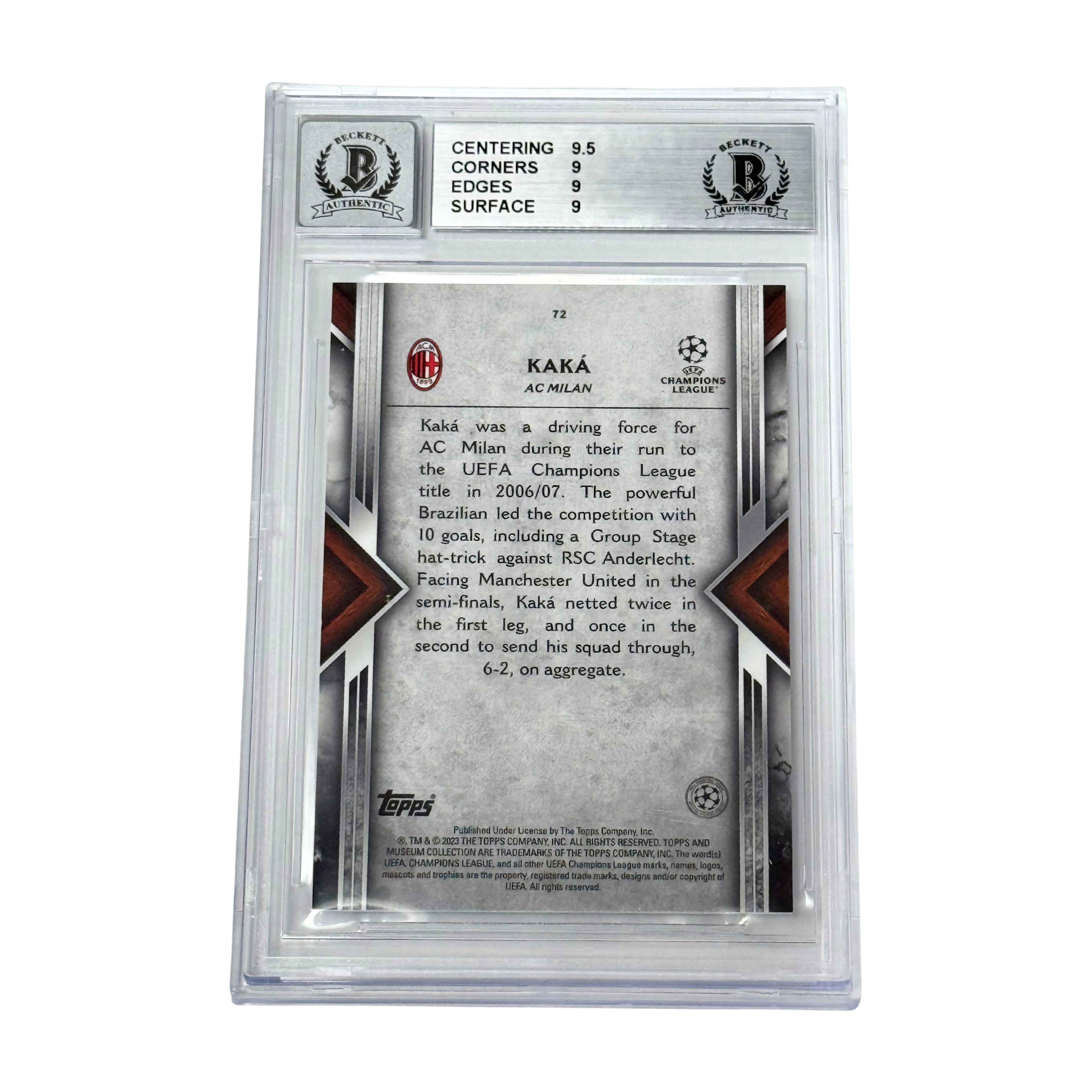Kaka Signed 2022-23 Topps Museum Collection UCL Gold /50 – BGS 9 AUTO 10
