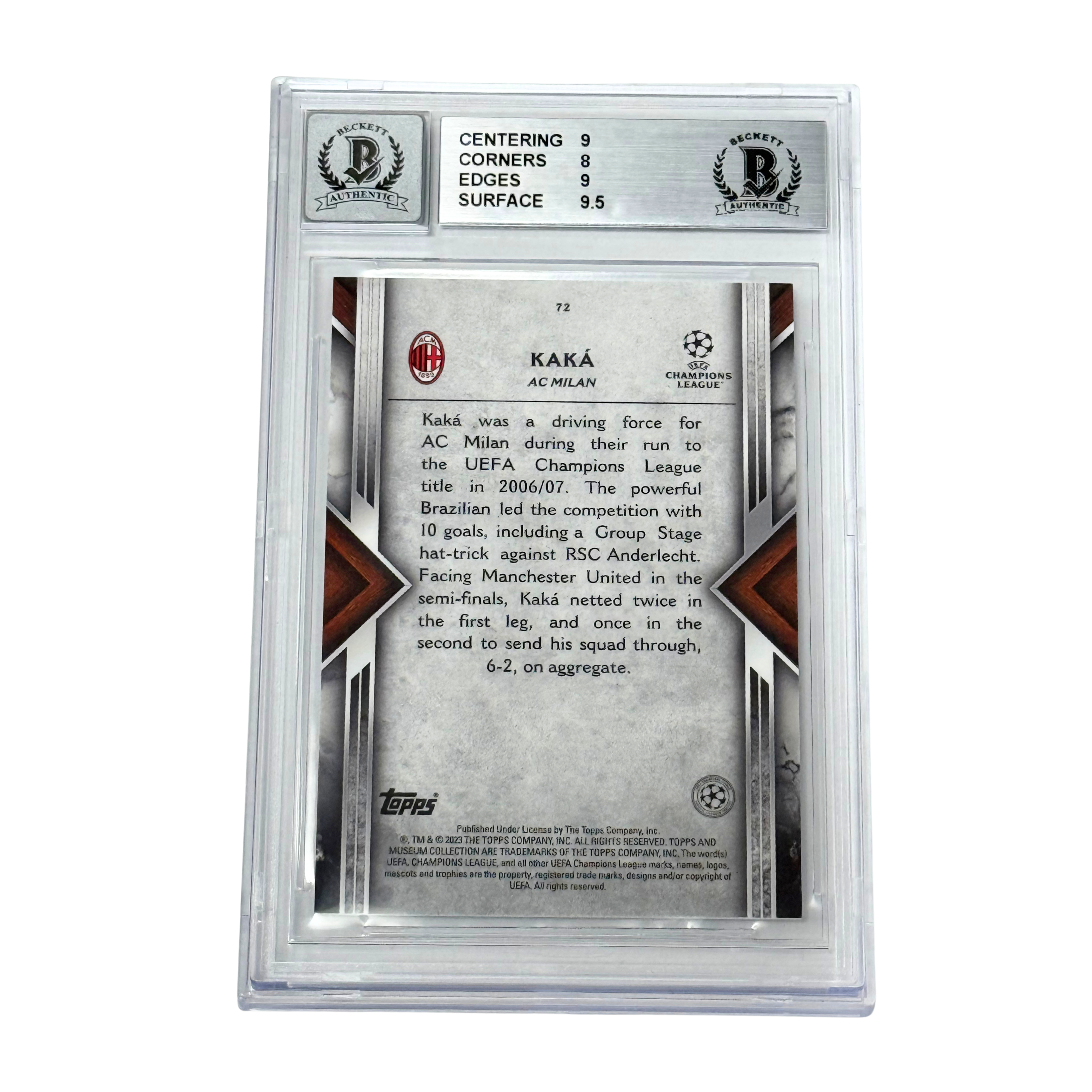 Kaka Signed 2022-23 Topps Museum Collection UCL Sapphire /75 – BGS 8.5 AUTO 10