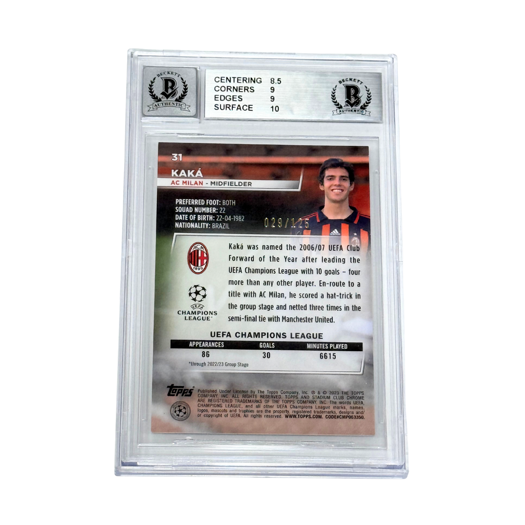Kaka Signed 2022-23 Topps Stadium Club Chrome Green /125 – BGS 9 AUTO 10
