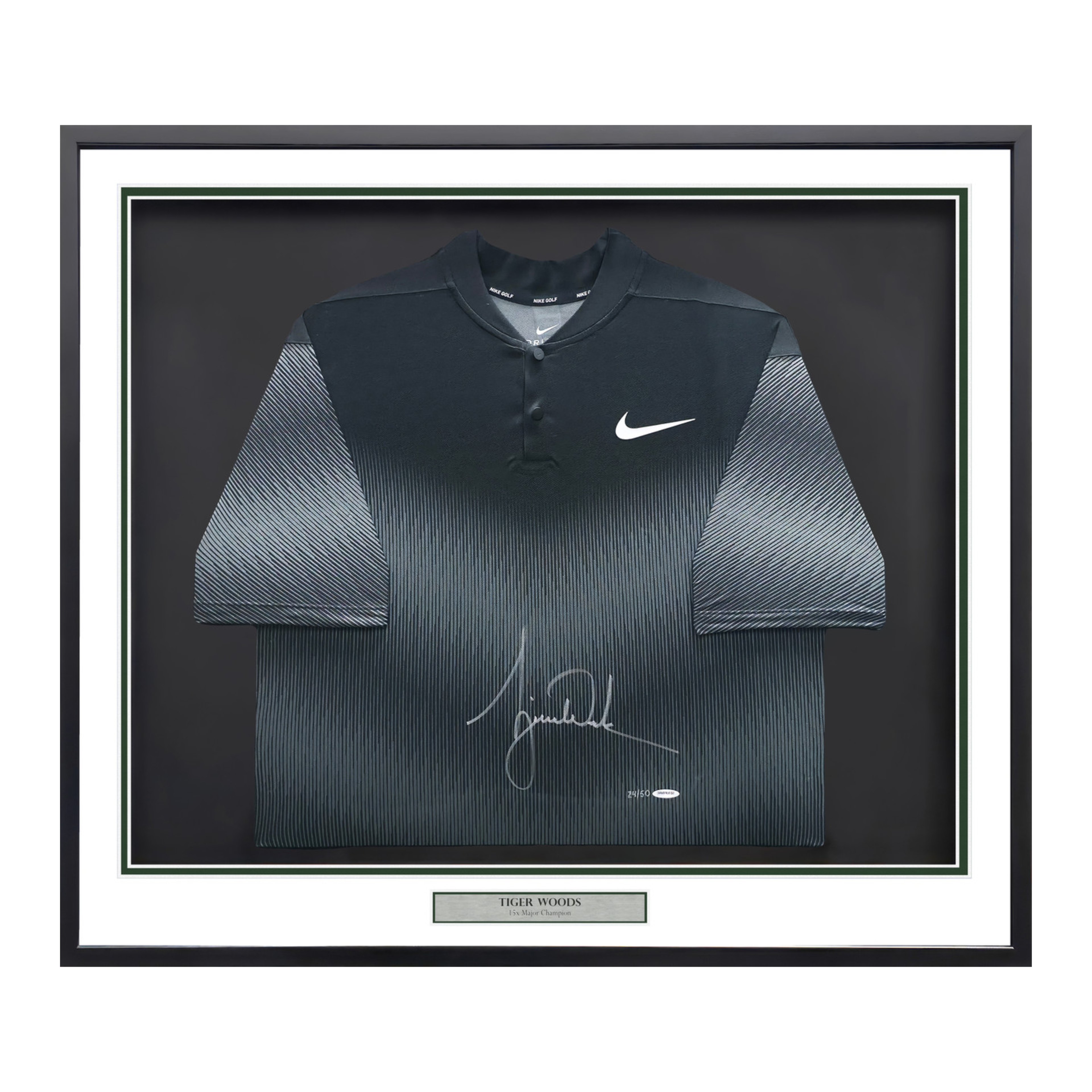 Tiger Woods Autographed Framed Black Nike Dri-fit Polo #24/50 UDA Holo