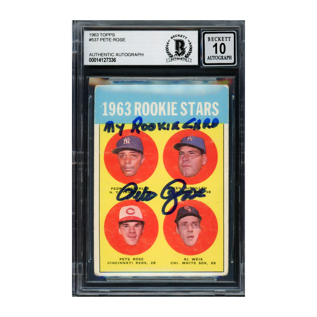 Pete Rose Autographed 1963 Topps Rookie Card #537 Cincinnati Reds Auto Grade Gem Mint 10 "My Rookie Card" Beckett BAS